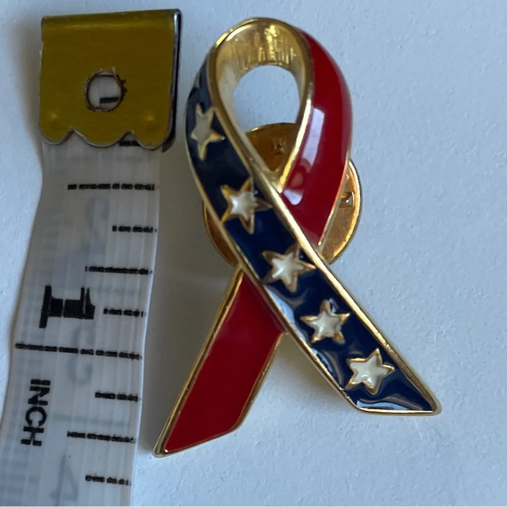 USA Ribbon Red White & Blue Brooch Pin Goldtone